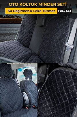 Su Geçirmez &amp; Terletmez Sırtlı Oto Koltuk Minder Seti-Koltuk Koruma Kılıfı (Full Set)-Siyah ürün fotoğrafı