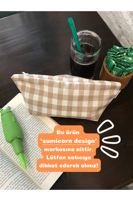 Bej Pötikareli Yıkanabilir Fermuarlı Tek Gözlü Bez Kalemlik Kalem Kutusu Cüzdan Makyaj Çantası ürün fotoğrafı