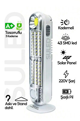 Acil Durum Led &amp; Kamp Lambası Güneş Şarjlı Işıldak 2 Kademeli Aydınlatma Tamir Ev Kamp El Feneri ürün fotoğrafı