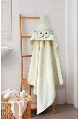 Pamuklu Yumuşacık Kız-erkek Yenidoğan-bebek Banyo Kundak Havlusu Krem/ Kuzu ürün fotoğrafı