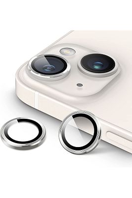 Iphone 13/13 Mini Uyumlu Alüminyum Alaşım Tempered Glass Kamera Lens Koruyucu(2'li Set) Gümüş ürün fotoğrafı