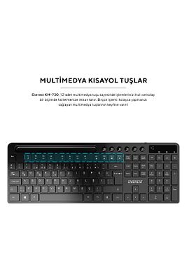 KM-730 Gri/Siyah Kablosuz Wireless Q Multimedya Klavye + Mouse Set Kablosuz Klavye Mouse Set ürün fotoğrafı