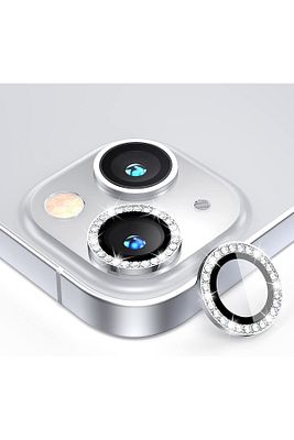 İphone 13/13 Mini Uyumlu Swarowski Taşlı Tempered Glass Kamera Lens Koruyucu(2'li Set) Gümüş ürün fotoğrafı