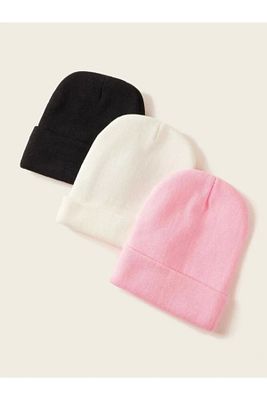 Unisex Katlamalı Beyaz Siyah Ve Pembe 3'lü Kışlık Bere Seti ürün fotoğrafı