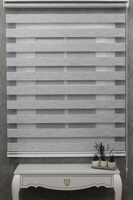 Ithal Bambu Açık Gri Bambu Stor Zebra Perde Eteği Düz(alüminyum Kasa Metal Ayak ) ürün fotoğrafı