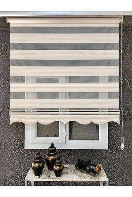 Krem Geniş Pliseli Zebra Stor Perde Eteği Dilimli (alüminyum Kasa Etek Dilimi Hediye ürün fotoğrafı