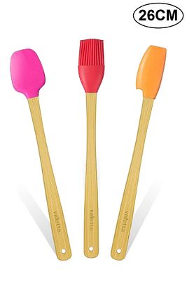 Indigo 3'lü Renkli Bambu Saplı Silikon Uçlu Spatula Fırçalı Kaşık Seti ürün fotoğrafı