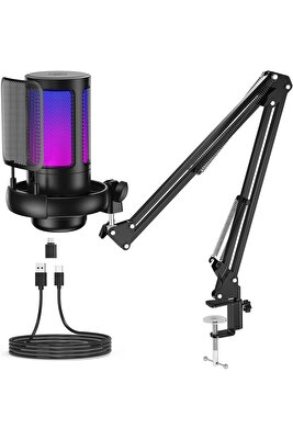 Profesyonel RGB USB Mikrofon Seti Podcast Yayın Oyun YouTuber Stüdyo ve İnfluencer Kayıt Mikrofonu ürün fotoğrafı
