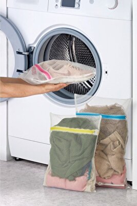 3 Adet Çamaşır Yıkama Filesi Renkli Fermuarlı ürün fotoğrafı