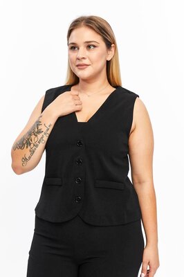 Zerotantik Önden Düğmeli V Yaka Yelek Siyah ürün fotoğrafı