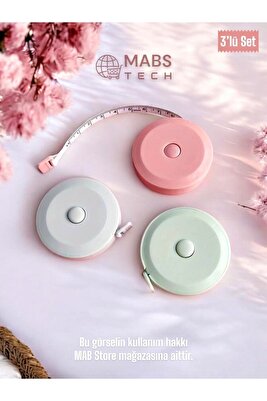 1.5 Metre Otomatik Saran Mini Mezura 3'lü Set - A Kalite - Makaralı Basmalı Terzi Ölçüm Bandı 150 Cm ürün fotoğrafı