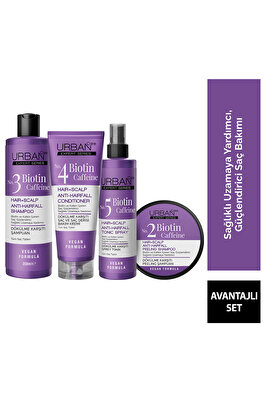 Expert Biotin ve Kafein Dökülme Karşıtı Peeling Şampuan Krem Tonik 4lü Set-vegan ürün fotoğrafı