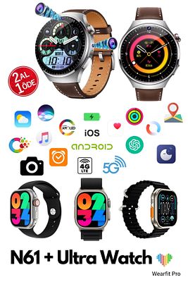 N61 Çift Kameralı Sim Kartlı BTK Kayıtlı Yeni Nesil Akllı Saat + Ultra Watch 2 Ürün 1  Arada ürün fotoğrafı