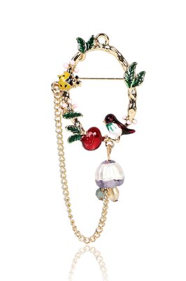 Kuş Ve Uğur Böceği Zincirli Broş ürün fotoğrafı