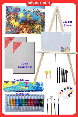 Yağlı Boya Resim Başlangıç Seti-şövale,35*50cm Resim Defteri Ve 2 Tuval, (ŞÖVALYE) ürün fotoğrafı