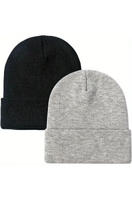 Unisex Gri Siyah Basic Kışlık 2'li Bere Seti ürün fotoğrafı