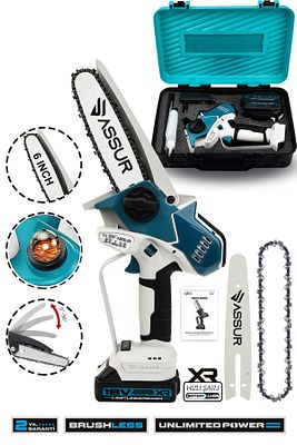 Extra Power Kömürsüz Motor Şarjlı El Testeresi Ağaç Odun Dal Kesme Budama Mavi ürün fotoğrafı