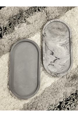 2'li Dekoratif Beton Oval Sunumluk Seti, Dekoratif Biblo Takı Tabağı, Saksılık,tütsülük,mumluk ürün fotoğrafı