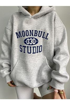 Studıo Baskılı Gri Kapüşonlu Oversize Sweatshirt ürün fotoğrafı
