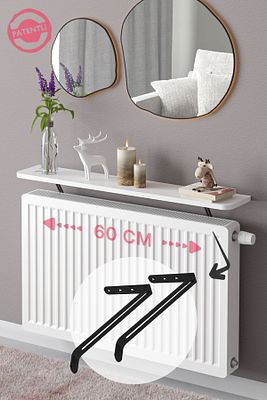 Montajsız Derin Petek Üstü Uçan Raf Dresuar Kalorifer Peteği Rafı Kitaplık 60 X 18 Cm Beyaz Oval ürün fotoğrafı
