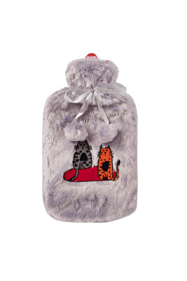 Cats Gri Peluş Sıcak Su Torbası, Yumuşak Kılıf, 2 L, Kedili Tasarım, 20x35, Su Sızdırmaz ürün fotoğrafı