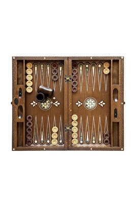 Topkapı Sedef Kakma Oymalı Nakışlı Ahşap Tavla Seti ürün fotoğrafı