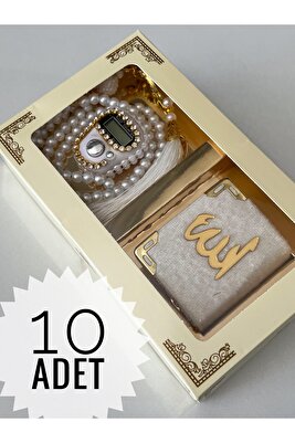 10 Adet Hediyelik Çeyizlik Kutulu Mini Kur'an-ı Kerim Tesbih Ve Taşlı Zikirmatik Setimiz ürün fotoğrafı