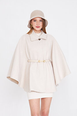 Kadın Kemerli Kaşe Panço Krem / Sevde Ugur ürün fotoğrafı