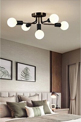 Loop Modern Tasarım Siyah Renk Beşli Avize (ampulsüz) ürün fotoğrafı