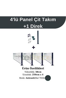 4 'lü Panel Çit Takım Çift Telli 1 Direk Avantaj Paketi 50cm Antrasit Renk (10 METRE) ürün fotoğrafı