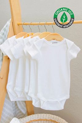 %100 Organik Pamuk 5li Beyaz Kısa Kollu Bebek Body ürün fotoğrafı