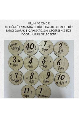 40 Günlük Hediyeli 12 Aylık Plak Seti Ahşap Bebek Fotoğraf Anı Kartları ürün fotoğrafı