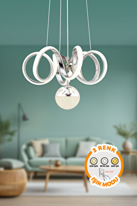 Vega Krom Modern Sarkıt 3 Renk Işık Avize Salon Mutfak Oda Hol Ledli Avize ürün fotoğrafı