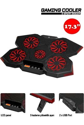 Fnc-5255b Gp5 E-sport Design 5 Fanlı Ledli Lcd Kontrol Panelli 15-17" Pro Standlı Notebook Soğutucu ürün fotoğrafı