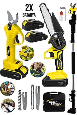3ın1 2li Set 21 V 3.0ah 3 Metre Teleskopik Akülü Dal Kesme Makası Ve Budama Bıçkı Testere Makinesi ürün fotoğrafı