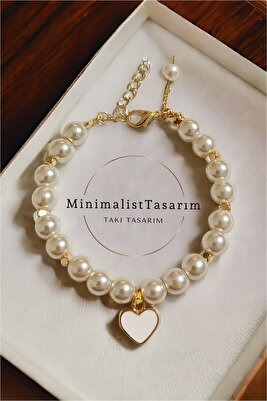 Kalpli Bileklik ,inci Bileklik ,incili Kolye, Hediye Bileklik, Kadın Inci Bileklik Kalpli Kolye ürün fotoğrafı