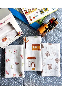 Müslin Örtü Battaniye 3'lü Set(80X80CM)|oeko-tex Müslin Kumaş | Yenidoğan Bebek Yumuşak Havlu,kundak ürün fotoğrafı