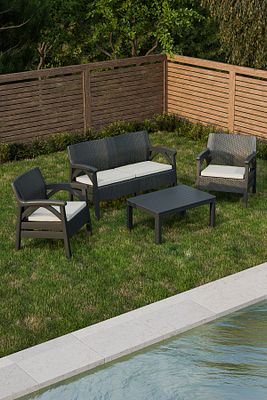 Lüx Sofia  Bahçe Balkon Teras 4 Kişilik Minderli Sehpalı Raddan Ergonomik  Oturma Grubu 2 1 1 ürün fotoğrafı