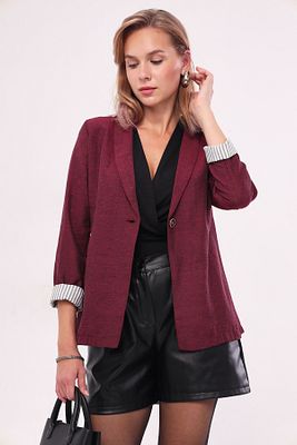 Kadın Bordo Kol İçi Çizgili Tek Düğmeli Ceket ARM-22K001122 ürün fotoğrafı