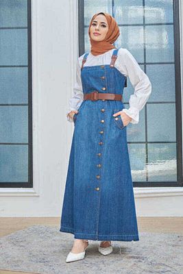 2260- Denim Salopet Etek Koyu Mavi ürün fotoğrafı