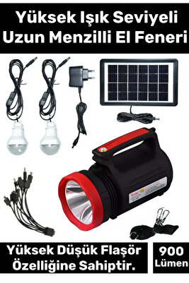 Premium Beyaz Aydınlatmalı Telefon Şarj Edilen Solar Güneş Enerji Fener Işıldak 2 Florasan Led Ampül ürün fotoğrafı