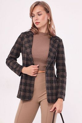 Kadın Vizon Tek Düğmeli Ekose Ceket ARM-19K001131 ürün fotoğrafı