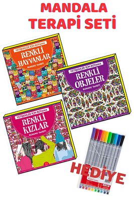 Mandala Büyükler Için Boyama Seti - 3 Kitap Ve 10'lu Kalem ürün fotoğrafı