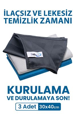 Classic 3'lü Mikrofiber Temizlik Bezi, Cam, Araba Silme Bezi, Mutfak, Fiber Temizleme Bezi, 40x30 Cm ürün fotoğrafı