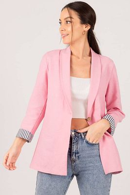 Kadın Pembe Kol İçi Çizgili Tek Düğmeli Ceket ARM-22K001122 ürün fotoğrafı