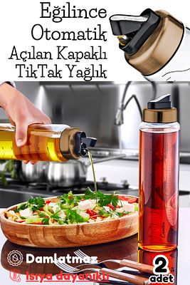 2 Adet (ISIYA DAYANIKLI) Cam Yağlık 1000 ml Damlatmaz Yağlık Bakır Tik Tak Kapaklı ürün fotoğrafı