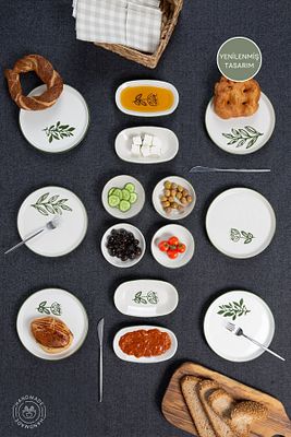 14 Parça 6 Kişilik Handmade Yeşil Çiçek Kahvaltı Takımı - Lüx Kahvaltılık Sunum Seti ürün fotoğrafı