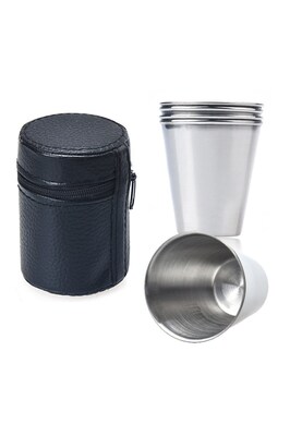 Deri Kılıflı 4 adet 70 ml. Çelik Shot Kahve Kamp Bardağı df37 ürün fotoğrafı