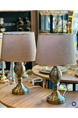 Modern 2 Li Abajur Seti Gold Krem ürün fotoğrafı