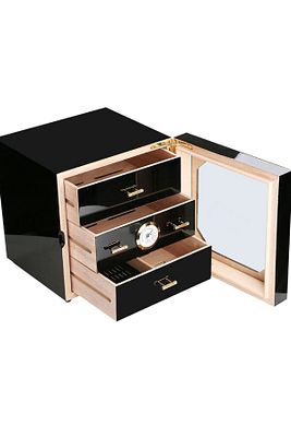 Çekmeceli 3 Katlı Siyah Sedir Humidor Puro Kutusu Rb80 ürün fotoğrafı